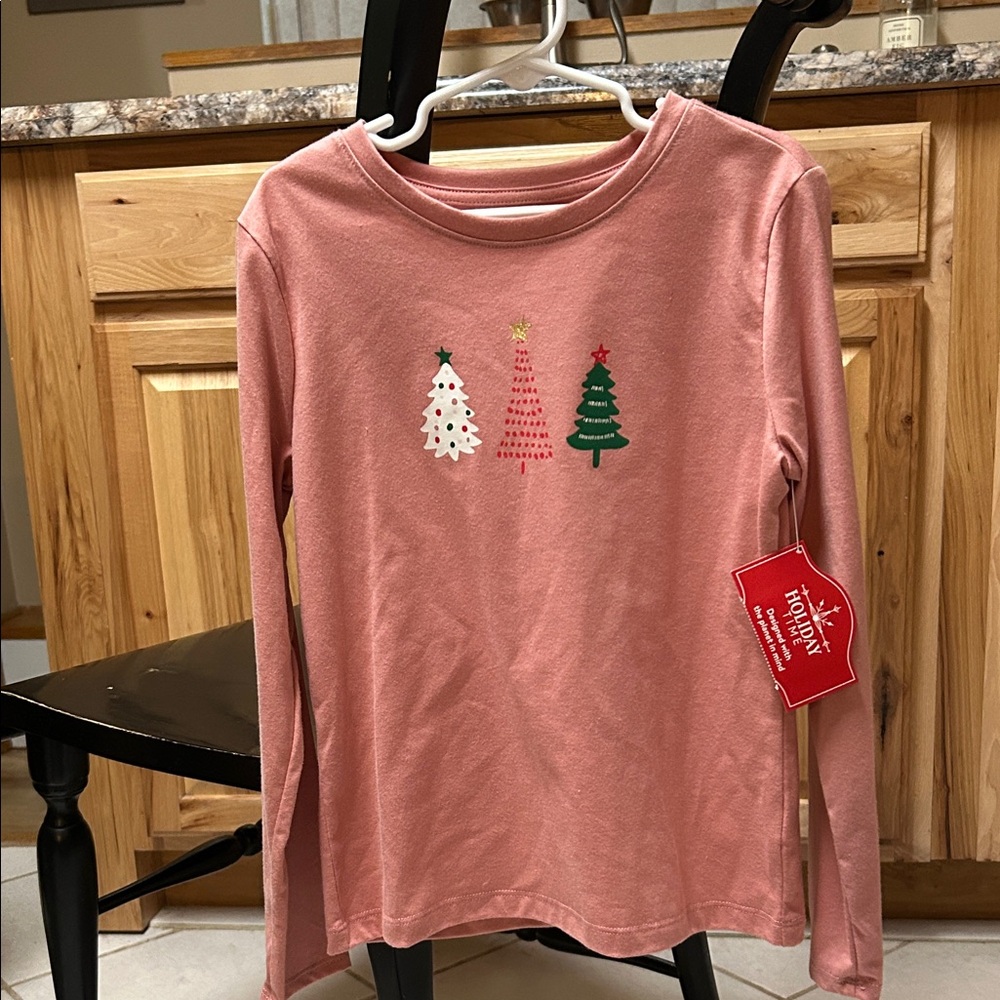 Holiday Long Sleeve Tee with Tree Designs